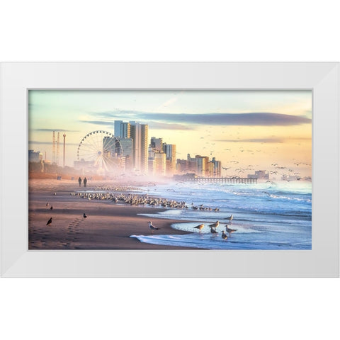 Autumn Morning at the Beach White Modern Wood Framed Art Print by Yang, Jianping