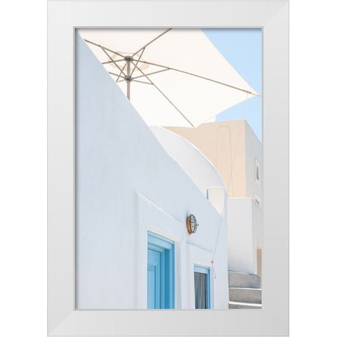 Sunshade and blue doors White Modern Wood Framed Art Print by Wride, Linda