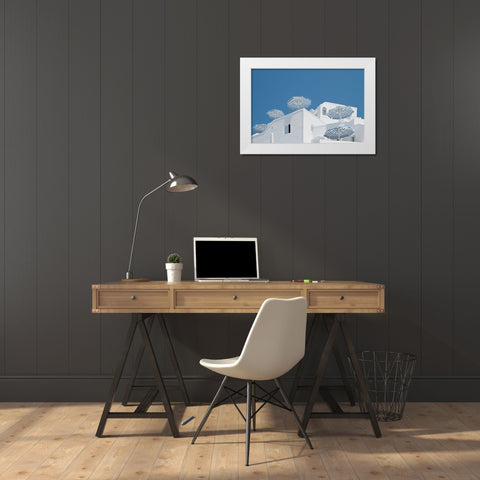 Blue and white White Modern Wood Framed Art Print by Wride, Linda