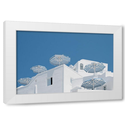 Blue and white White Modern Wood Framed Art Print by Wride, Linda