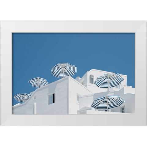 Blue and white White Modern Wood Framed Art Print by Wride, Linda
