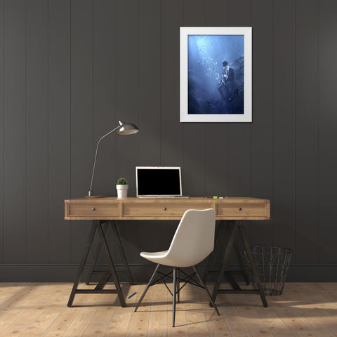 Blues White Modern Wood Framed Art Print by Kiciak, Christophe