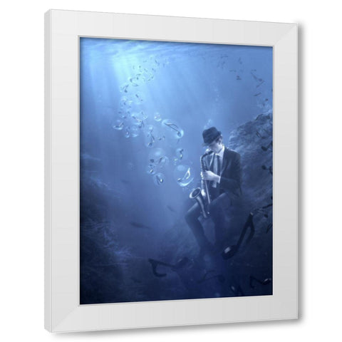 Blues White Modern Wood Framed Art Print by Kiciak, Christophe
