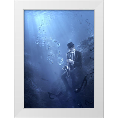 Blues White Modern Wood Framed Art Print by Kiciak, Christophe