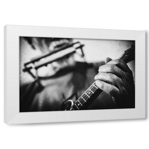 Wolf with mandolin and harmonica White Modern Wood Framed Art Print by Schleicher-Schwarz, Roswitha