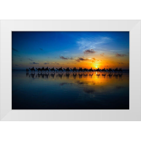 Sunset Camel Ride White Modern Wood Framed Art Print by Wolbers, Louise