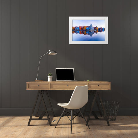 Colored homes White Modern Wood Framed Art Print by Drijfhamer, Ton