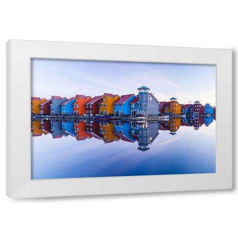 Colored homes White Modern Wood Framed Art Print by Drijfhamer, Ton