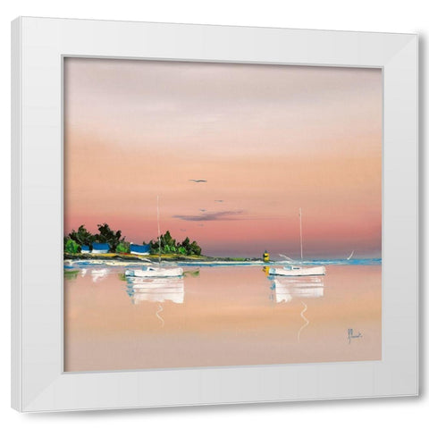 Soleil couchant sur le golfe 1 White Modern Wood Framed Art Print by Flanet, Frederic