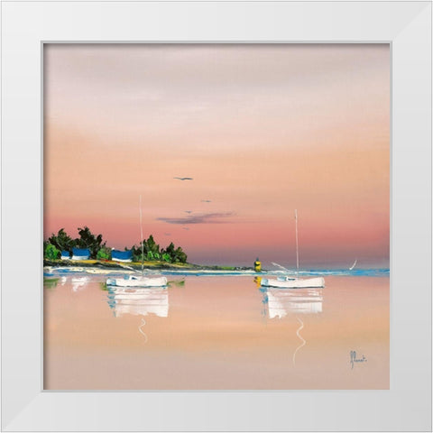 Soleil couchant sur le golfe 1 White Modern Wood Framed Art Print by Flanet, Frederic