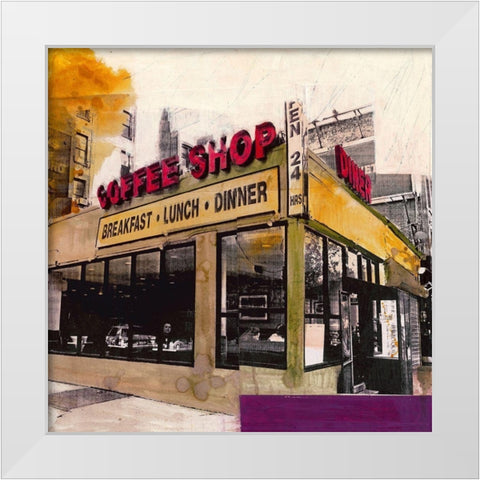 Coffee Shop White Modern Wood Framed Art Print by Olukman, Ayline