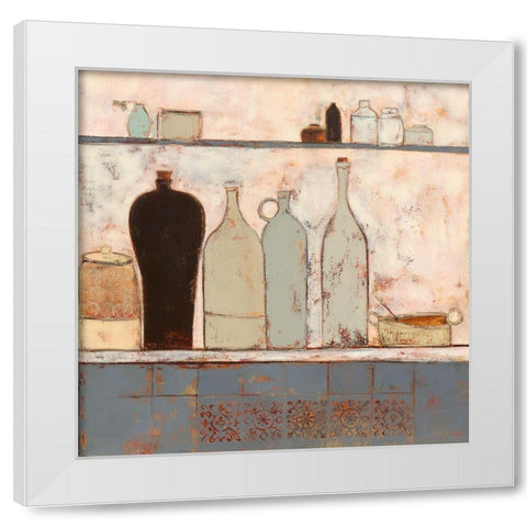 French bottles with French tiles White Modern Wood Framed Art Print by Allen, Anji