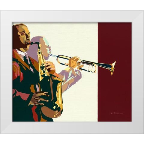 Sax n Trumpet White Modern Wood Framed Art Print by Levitus, Inger