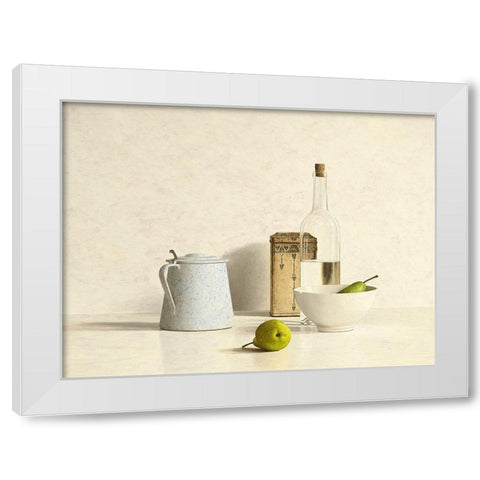 Two Pears-Bottle-Can and Jug White Modern Wood Framed Art Print by de Bont, Willem