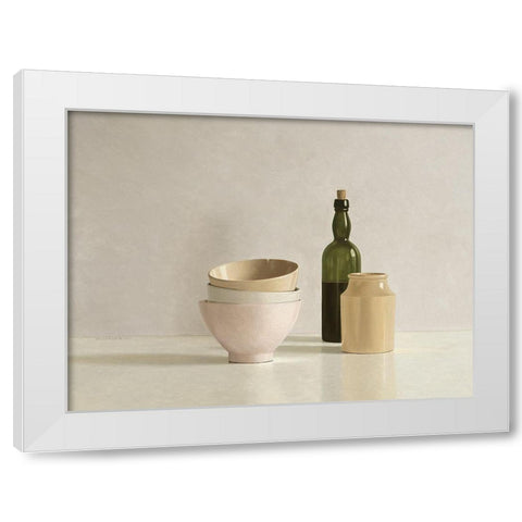 Stacked Bowls-Bottle and little Jar White Modern Wood Framed Art Print by de Bont, Willem