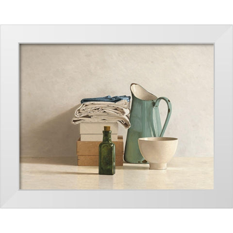 Two Boxes-Cloths-Bottle-Jug and Bowl White Modern Wood Framed Art Print by de Bont, Willem