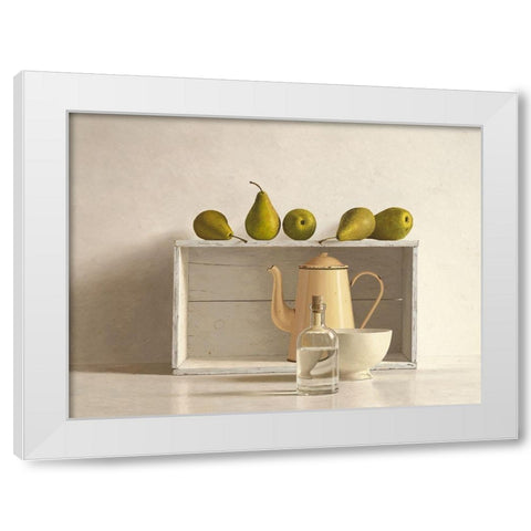 Five Pears on Box White Modern Wood Framed Art Print by de Bont, Willem