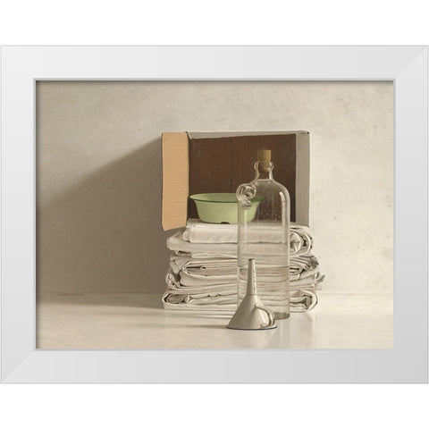 Cloths-Box-Bottle-Bowl and Funnel White Modern Wood Framed Art Print by de Bont, Willem