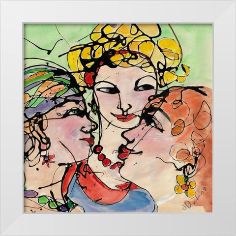 The Chat Room White Modern Wood Framed Art Print by Burt, Jane