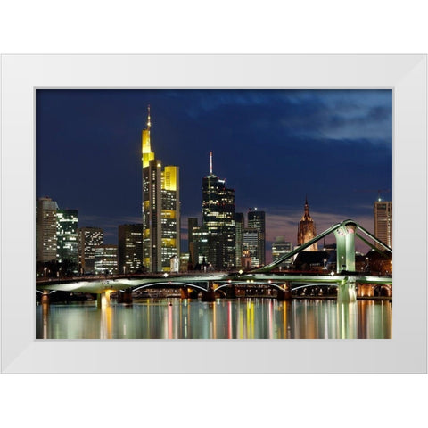 Frankfurt Main Skyline Abend White Modern Wood Framed Art Print by Fischer, Rolf