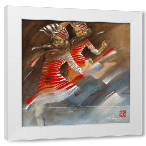 Girls with Zebra Dresses White Modern Wood Framed Art Print by Meijering, Kitty