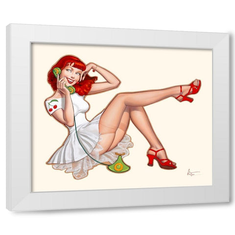 Cathy au telephone White Modern Wood Framed Art Print by Hitte, Patrick