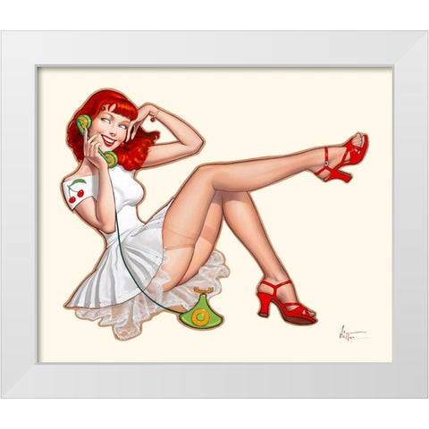 Cathy au telephone White Modern Wood Framed Art Print by Hitte, Patrick