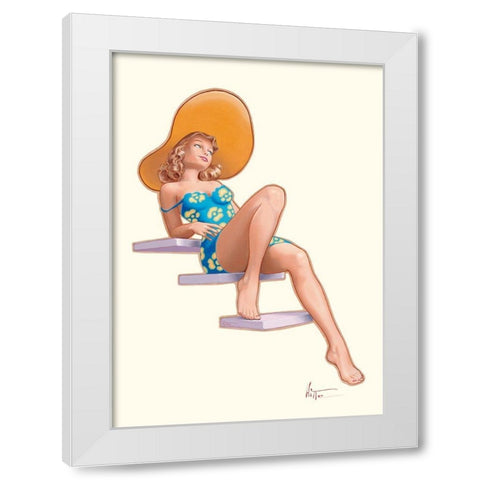 Sur l escalier White Modern Wood Framed Art Print by Hitte, Patrick