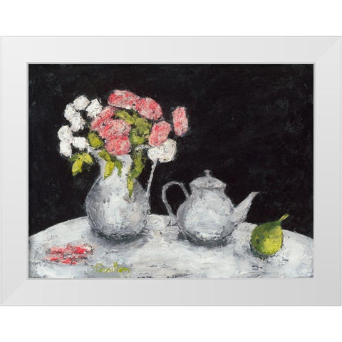 Theiere et roses d Elisa White Modern Wood Framed Art Print by Persillon, Francoise