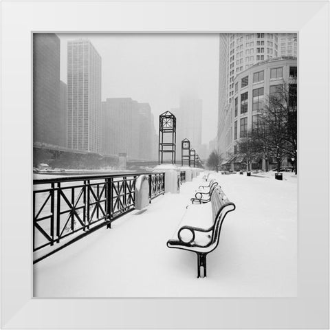 Chicago River Promenade in Winter White Modern Wood Framed Art Print by Butcher, Dave