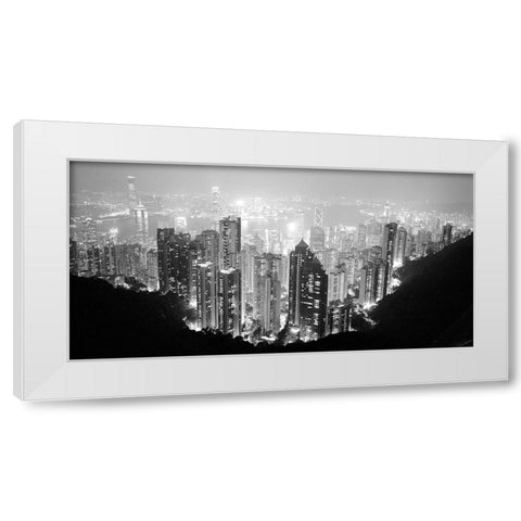 Hong Kong Skyline at Night White Modern Wood Framed Art Print by Butcher, Dave