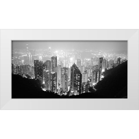 Hong Kong Skyline at Night White Modern Wood Framed Art Print by Butcher, Dave
