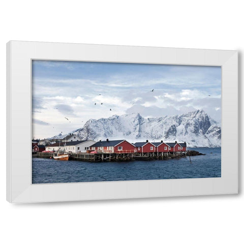 Fischerhutten Lofoten Nahe Reine White Modern Wood Framed Art Print by Fischer, Rolf