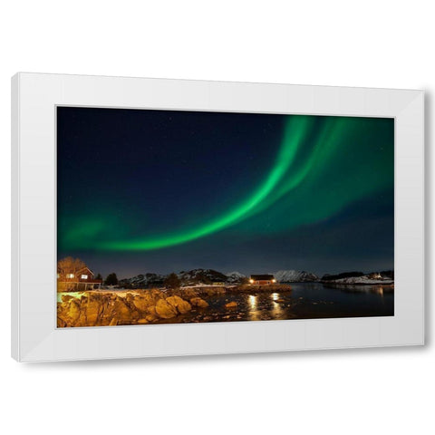 Ballstad Lofoten Nordlicht White Modern Wood Framed Art Print by Fischer, Rolf