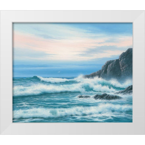 Atlantic Breakers on Cornish Coast White Modern Wood Framed Art Print by Sim, John F