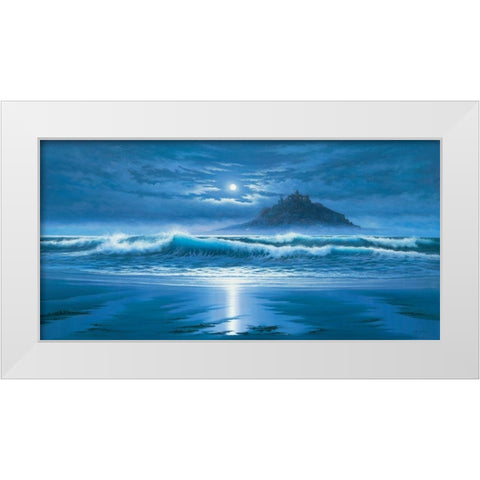 Moonlit St Michaels Mount White Modern Wood Framed Art Print by Sim, John F