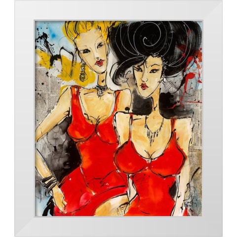 Demoiselles en rouge White Modern Wood Framed Art Print by Zacher-Finet, Isabelle