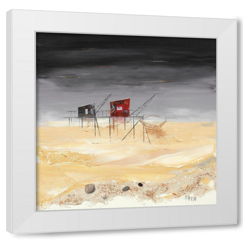 Peche dans l estuaire White Modern Wood Framed Art Print by Marso