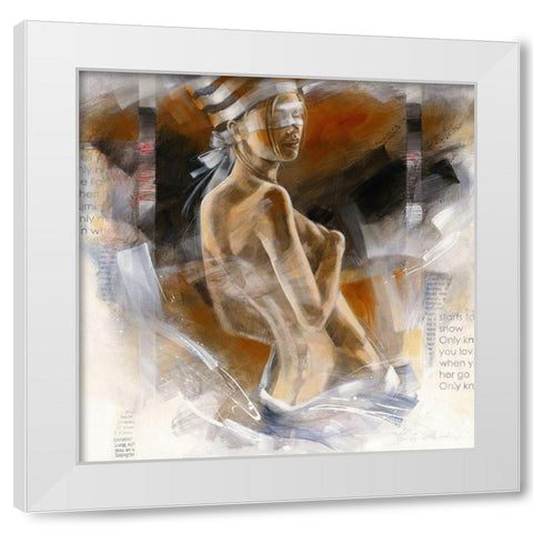 Girl with Striped Hat White Modern Wood Framed Art Print by Meijering, Kitty