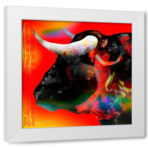 Cabeza de Toro Roja White Modern Wood Framed Art Print by Bosboom, Leon