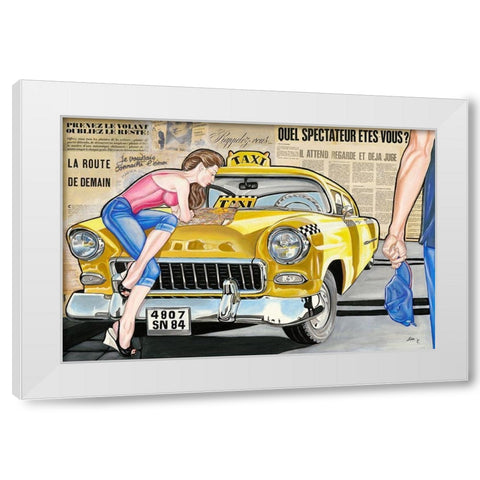 Taxi White Modern Wood Framed Art Print by Lisa.C