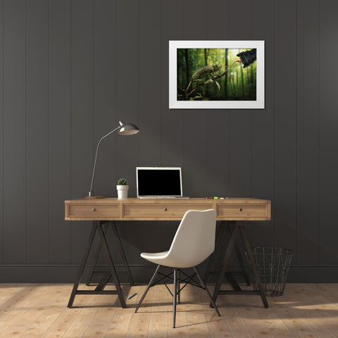 Just a Chameleon action shooting… White Modern Wood Framed Art Print by John Wilhelm is a Photoholic
