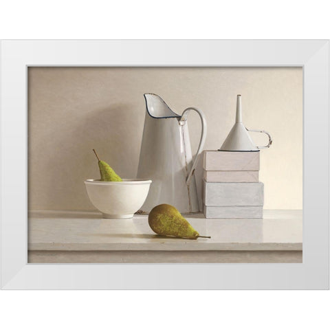 2 pears-2 boxes-jug-bowl and funnel White Modern Wood Framed Art Print by de Bont, Willem