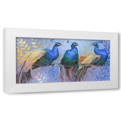 Three Peacocks White Modern Wood Framed Art Print by Botman, Loes