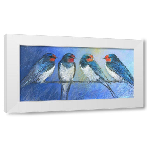 Swallows White Modern Wood Framed Art Print by Botman, Loes
