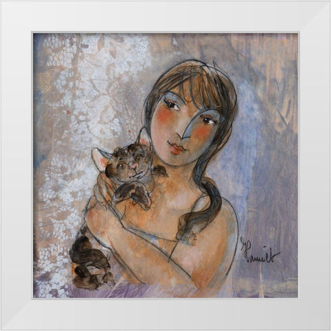 Les inseparables White Modern Wood Framed Art Print by Hanniet, Marc