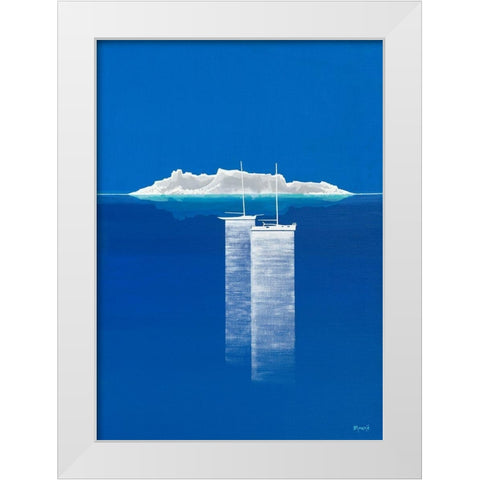 Bateaux bleus White Modern Wood Framed Art Print by Moune, Pierre