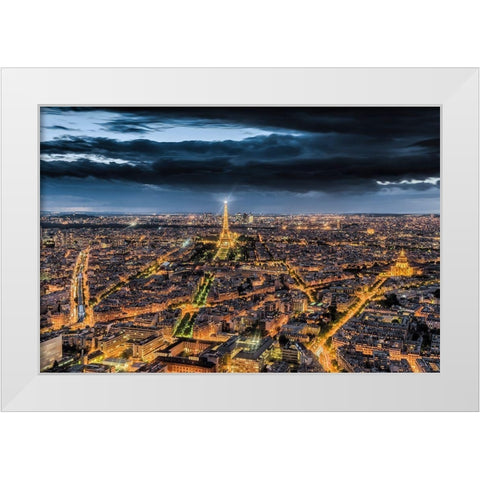 Paris by Night White Modern Wood Framed Art Print by Bertrande, Arnaud