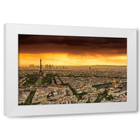 Sunset to Paris White Modern Wood Framed Art Print by Bertrande, Arnaud