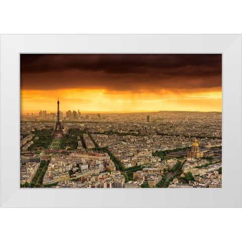 Sunset to Paris White Modern Wood Framed Art Print by Bertrande, Arnaud